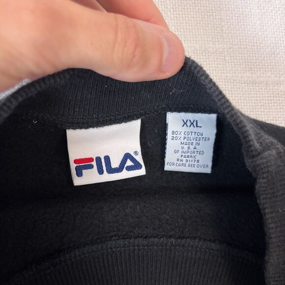 90s Fila Embroidered Spell Out Logo Crewneck Sweatshirt Boxy XL* Vtg Black USA - Picture 5 of 7